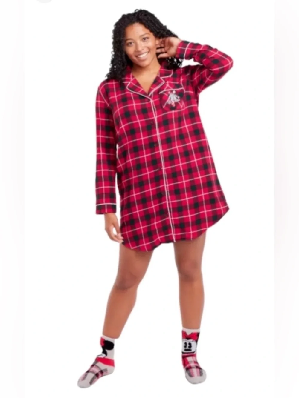 🎄Disney store Minnie Mouse plaid flannel holiday nightgown size XL GUC! - Picture 2 of 10
